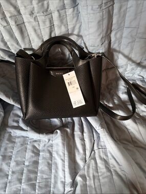 DKNY Black Pebbled Leather Crossbody Satchel